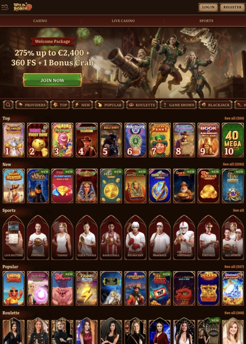 Gaming lobby slots collection Wild Robin Casino