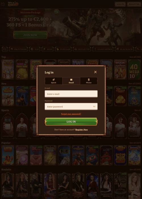 Secure player account login Wild Robin Casino